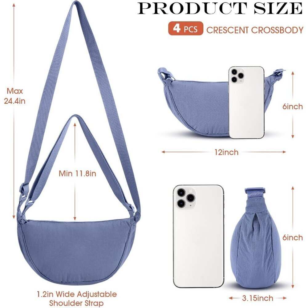 4 Pcs Nylon Crescent Crossbody Purses Sets for Women Men Travel Shoulder Bags - Picture 2 of 6
